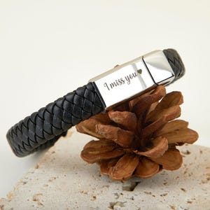 Mens Personalised Engraved Leather Bracelet,Men Bracelet Personalized, Stainless Steel Jewelry,Gift for Dad Boyfriend Him,Christmas Gift