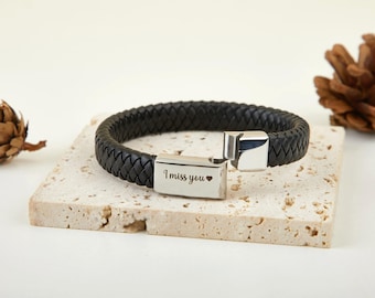 Personalized Leather Bracelet,Bracelet For Men,Custom Handmade Leather Bracelet,Bracelet Engraved Text,Gifts for Him Dad Husband Boyfriend
