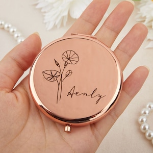 Maßgeschneiderte Taschen Make-up Spiegel Schöne Hochzeitsgeschenk, personalisierte Spiegel mit Blume, Braut Gastgeschenke, Geschenk für Frauen