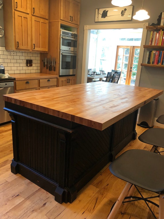 Antique Wood Kitchen Island With Butcher Block Counter Top and Etsy