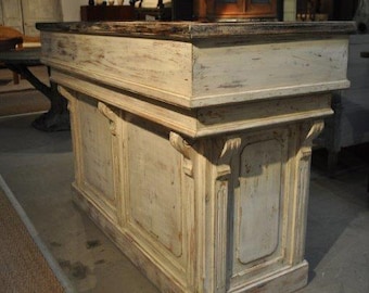 Distressed white antique repro counter /bar/reception desk/ hostess station/bar