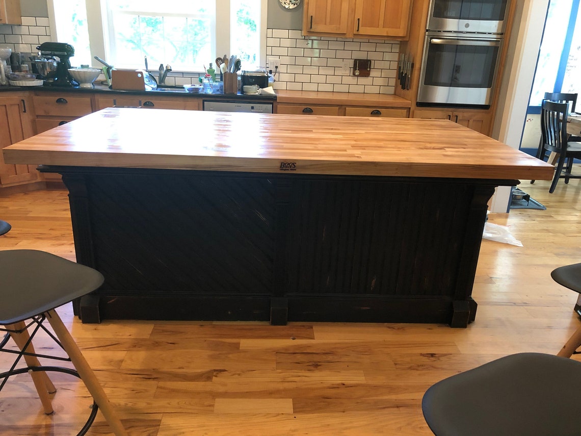 Antique Wood Kitchen Island With Butcher Block Counter Top and - Etsy