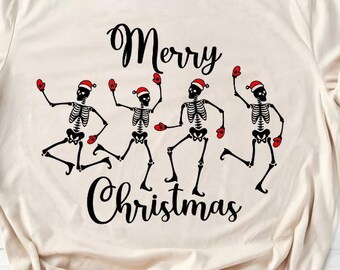 Christmas Dancing Skeleton Sweatshirt, Skeleton Christmas Shirt, Christmas Crewneck,Christmas Lights Shirt, New Year Shirt,  Holiday Sweater