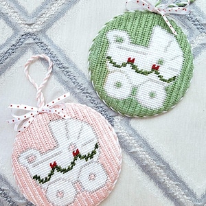 Baby's First Christmas Buggy Needlepoint Ornament Round Canvas
