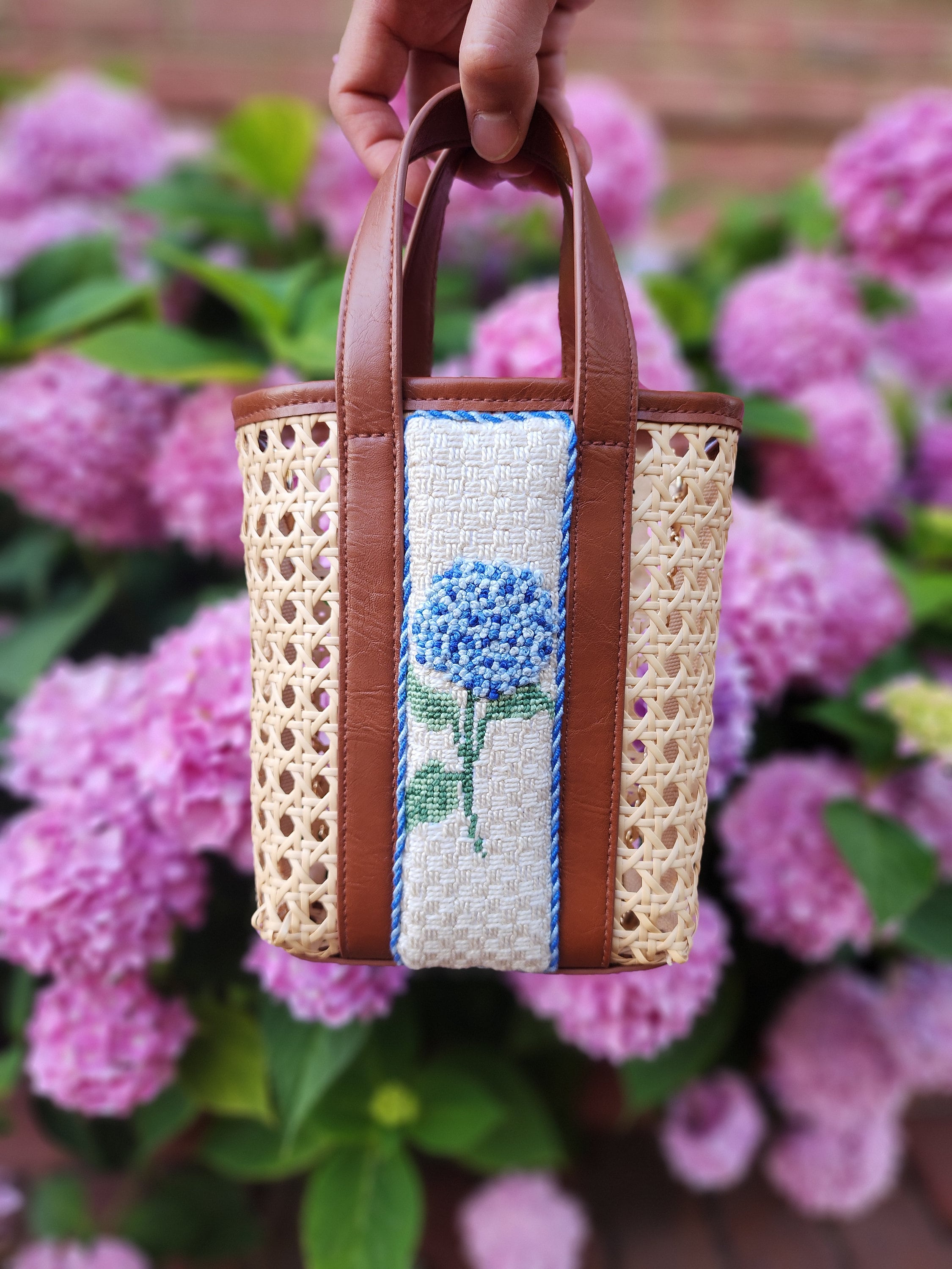 Hand-painted Needlepoint Canvas: Hydrangea Collection - Target Tote, Bookmark, Cookbook Weight