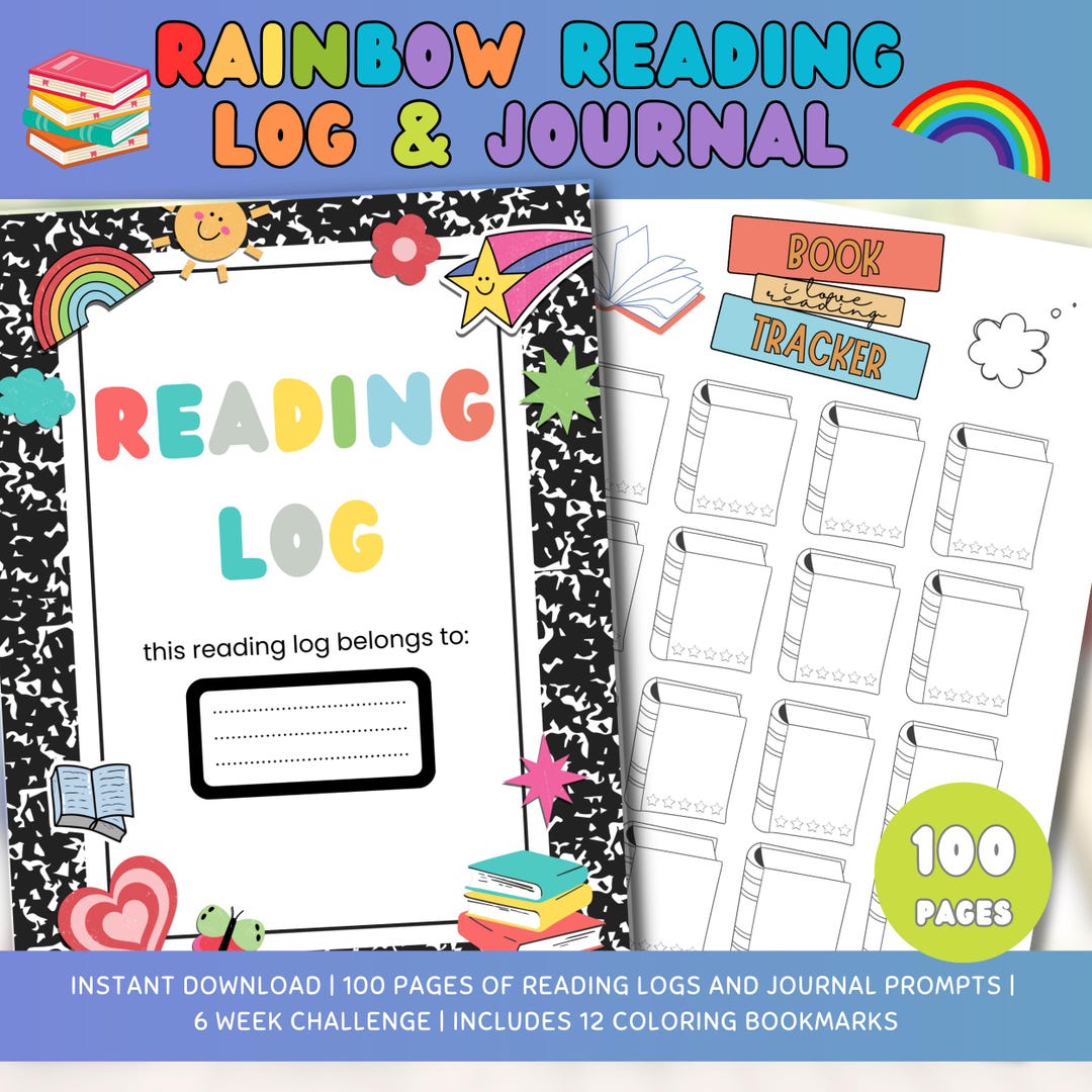 Reading Tracker Journal for Kids Book Rainbow Journal Printable Book ...
