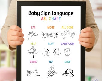 Baby Sign Language Poster Baby ASL Printable Baby Sign Chart Sign Language Wall Art Toddler Sign Language Poster Baby Sign Language Print