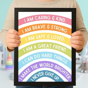 Set de arte de pared imprimible con afirmaciones, afirmaciones para niños, póster educativo, decoración de dormitorio infantil, arte de pared educativo, decoración infantil, arte de sentimientos