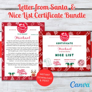 Carta personalizada de Papá Noel, certificado de lista de buenos deseos, plantilla de carta de Papá Noel imprimible, lista de deseos navideños imprimible, manualidad navideña para regalos infantiles