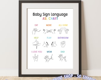 Baby Sign Language Poster ASL Chart Printable Baby ASL Chart Baby Sign Language Wall Art Learning Sign Language Poster Baby Sign Language