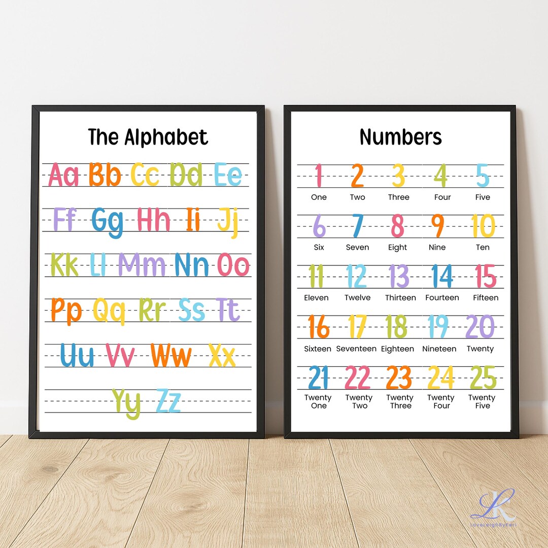 School Alphabet Wall Art Set Educational Printable Number Poster ...