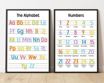 School Alphabet Wall Art Set Educational Printable Number Poster Educational Wall Art Classroom Decor Learning Printable Wall Art Playroom