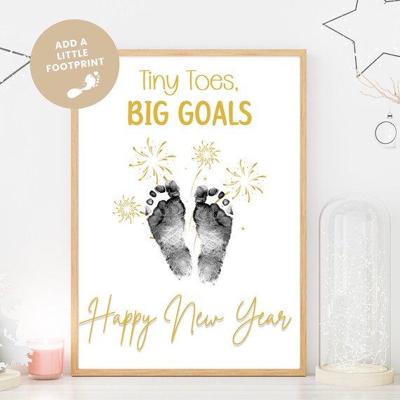 New Year Footprint Art Printable Baby Footprint Baby Handprint Craft DIY Instant Download Activity for Kids Handprint Wall Art Baby Craft
