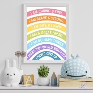 Arte de pared con afirmaciones de arcoíris, póster de afirmaciones, impresión de arcoíris para niños, gráfico de arcoíris para niños pequeños, arte de pared, póster de afirmaciones Montessori, arcoíris