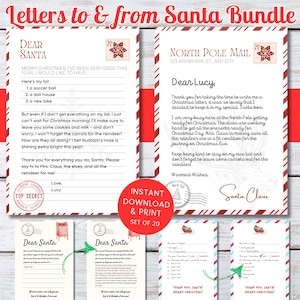 Paquete de plantillas imprimibles de cartas a Papá Noel para niños Regalos de Navidad Lista de deseos de Navidad Descarga instantánea Impresión de cartas de Papá Noel para niños