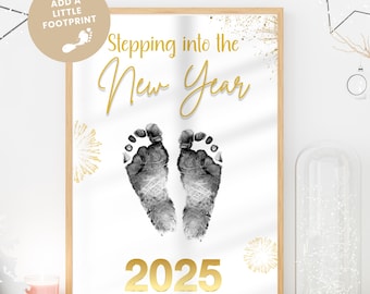 New Year Footprint Art Printable Handprint Craft DIY Instant Download Activity for Kids Preschool Stepping Into the New Year Wall Art Craft