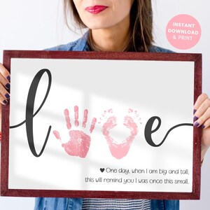 Regalo de San Valentín para mamá, arte impreso para niños, arte con huellas de manos para bebé, manualidad imprimible para niños pequeños, regalo para futuros padres, bricolaje