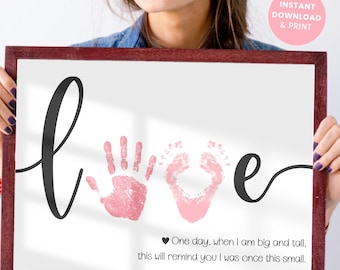Valentine's Day Gift for Mom Print Art for Kids Handprint Art for Baby Footprint Craft Printable Toddler Craft Gift for Parents to Be DIY
