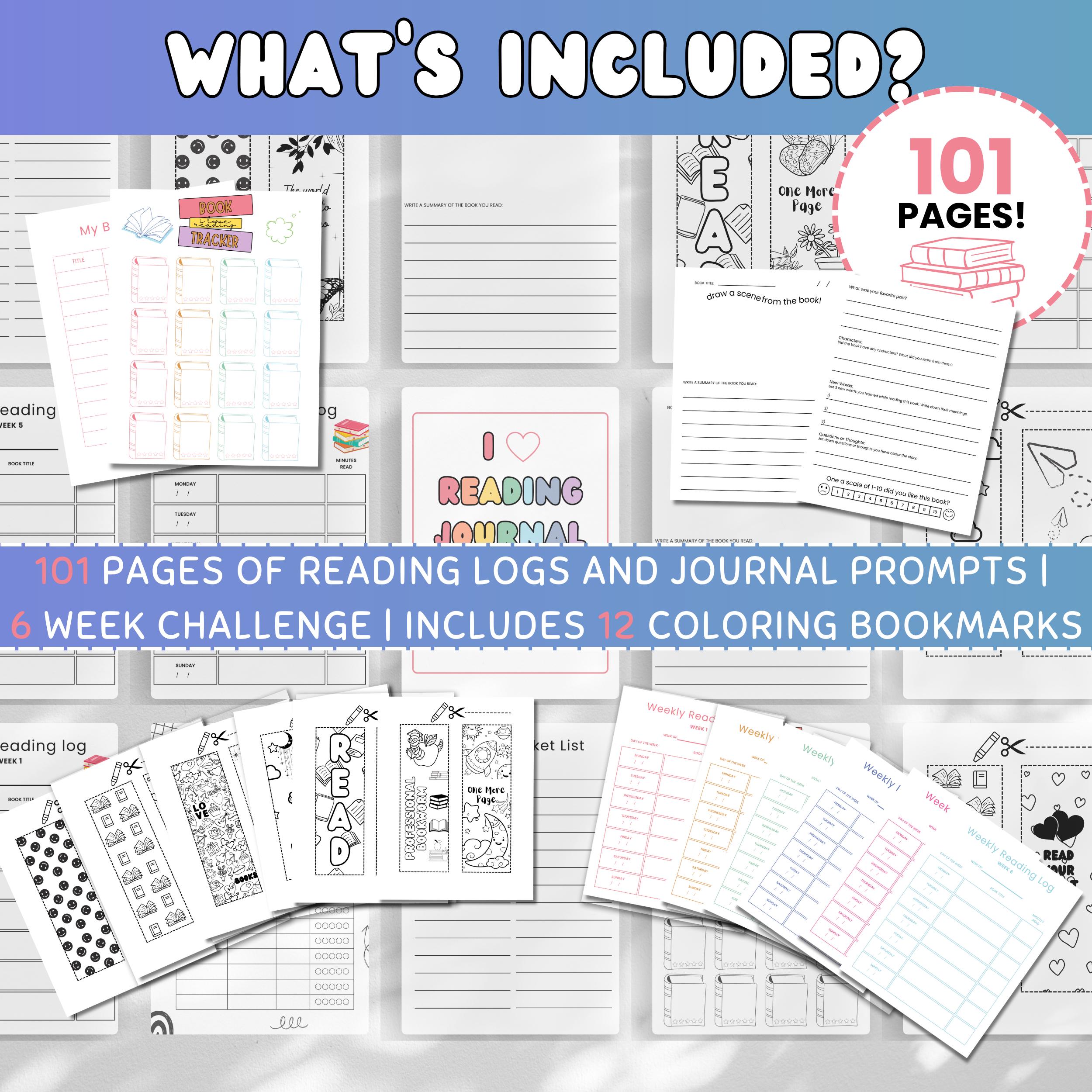 Kids Reading Journal Printable Tracker Bookmarks Set Preschool Book ...