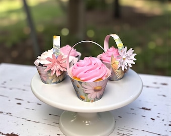 Wildflower Basket Cupcake Wrappers: Spring Party Decorations, Set of 12