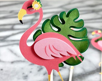 Flamingo Cupcake Toppers set of 12, Flamingo Birthday, Flamingo Topper, Flamingo Toppers, Tropical Party, Luau Party, Cupcake Pick,