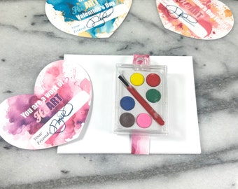 Heart Art Valentines with a watercolor pallet and water color paper