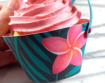 Dark Pink Tropical Floral Basket Cupcake Wrappers set of 12, Luau, Summer Party, Flamingo Birthday, Tropical Birthday Party, Tropical shower