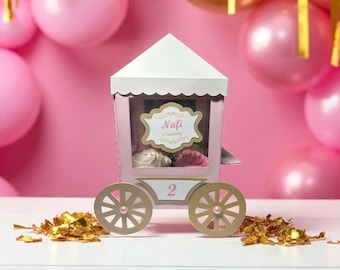 Pastel Pink & Gold Popcorn Cart Favor Box: Baby Shower Centerpiece