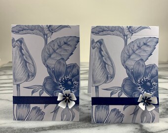 Navy Floral Greeting Card,  set of 2 or 4, All occasion blank card, personalization