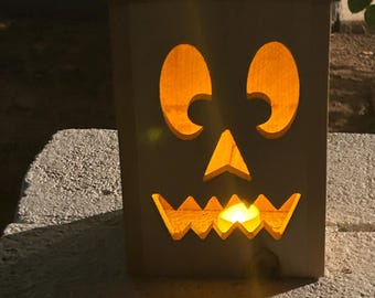 Cedar Wood Jack-o-Lantern: Halloween Porch Decor with LED