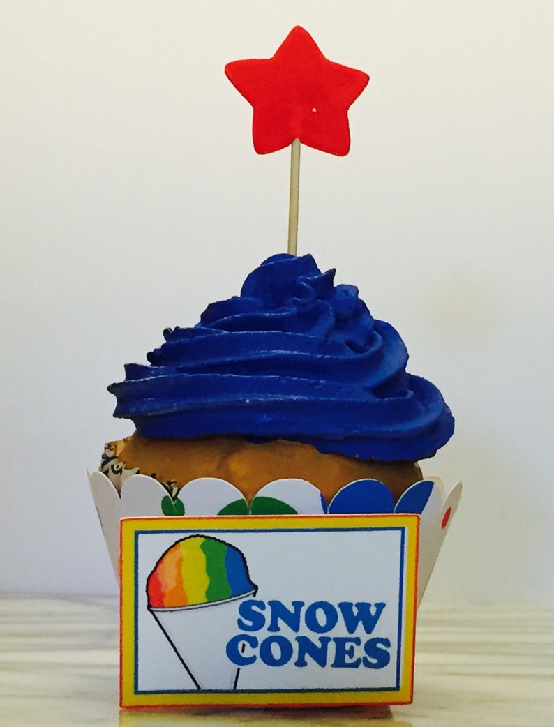 Sno Cone Cupcake Wrappers Snow Cone Wrappers set of 12 Carnival Birthday Theme Circus Birthday Theme Movie Birthday Party