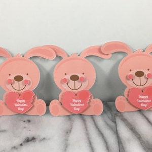 Valentines, Pink Bunny set of 12, Mini note cards, Valentines Day, Classroom Valentines, School Valentines, Preschool Valentines image 1