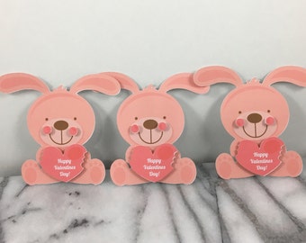 Valentines, Pink Bunny set of 12, Mini note cards, Valentines Day, Classroom Valentines, School Valentines, Preschool Valentines