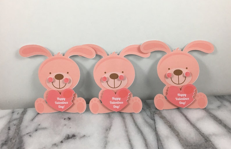 Valentines, Pink Bunny set of 12, Mini note cards, Valentines Day, Classroom Valentines, School Valentines, Preschool Valentines image 1
