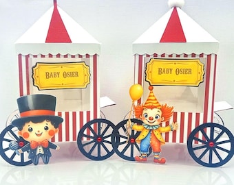 Personalized Circus Favor Box: Assembled Treat Cart, Baby Shower Birthday