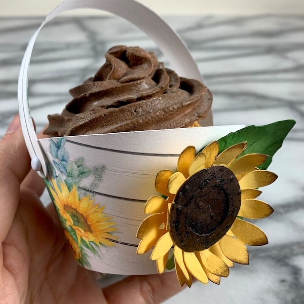 Sunflower Basket Cupcake Wrappers for your next baby shower, birthday party, house warming, or Garden Party , set of 12 cupcake wrappers