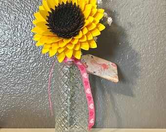 Handmade Sunflower Arrangement: Vintage Bud Vase, Floral Tag