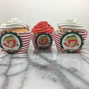 Cupcake Wrappers, Christmas Bird, Holiday Table Top Decor, Christmas Party Decorations, Red and White Stripe Christmas Decor, Xmas Cupcakes image 2