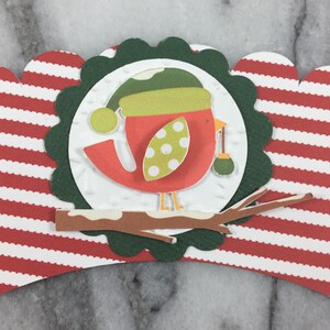 Cupcake Wrappers, Christmas Bird, Holiday Table Top Decor, Christmas Party Decorations, Red and White Stripe Christmas Decor, Xmas Cupcakes image 4