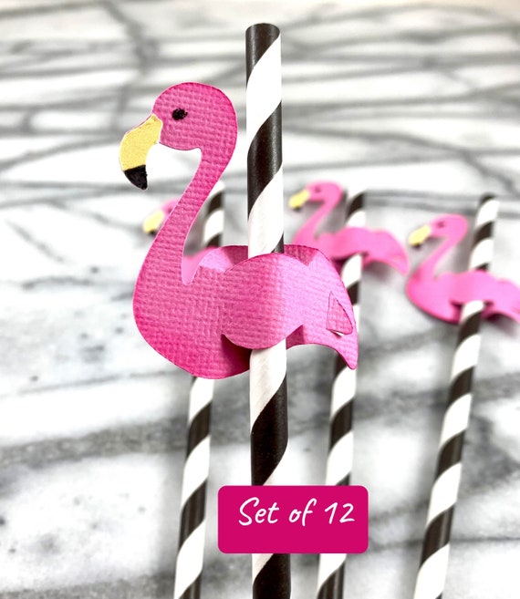 Pink Flamingo Paper Straw Decor - Party Like A Pineapple - Tropical Summer Striped Decorative Straws - Set of 24