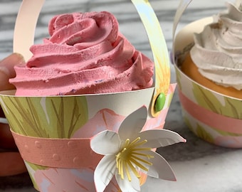 Floral Basket Cupcake Wrappers: Spring Party Decorations, Set of 12
