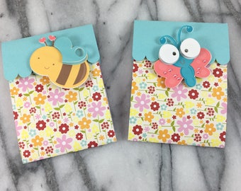 Gift Card Holder, Butterfly and Bees set of 4, card, wrapping, Holiday gift card, Easter gift card, Handmade Gift Card Holder,