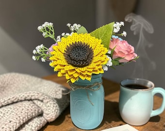 Custom Handcrafted Mason Jar Flower arrangement featuring forever flowers