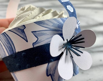 Navy Floral Basket Cupcake Wrappers set of 12, perfect for a wedding, bridal shower, baby showers or your next Garden or Tea Party