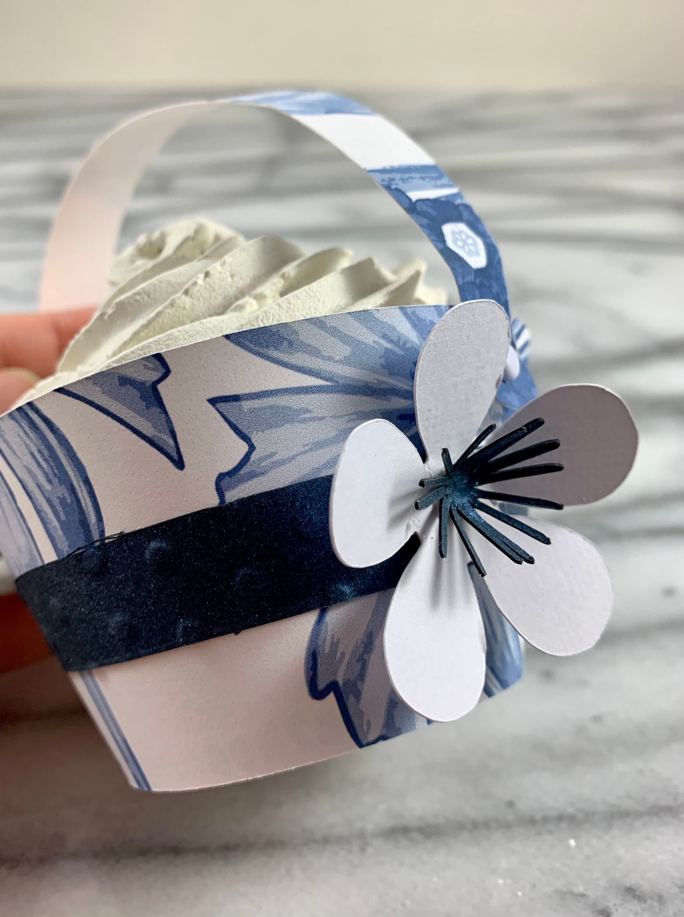 Navy Floral Basket Cupcake Wrappers set of 12 perfect for a wedding bridal shower baby showers or your next Garden or Tea