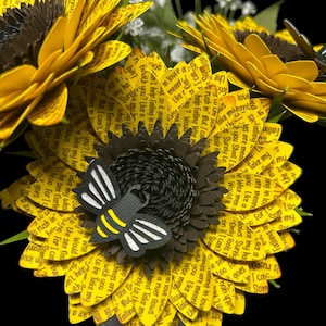Handcrafted Paper Lyric Sunflowers with a Bee added to the flower image 3