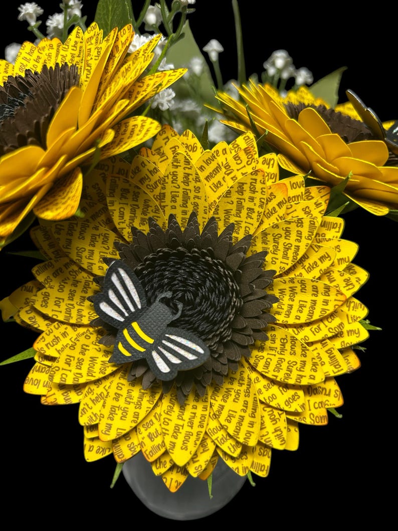Handcrafted Paper Lyric Sunflowers with a Bee added to the flower image 3