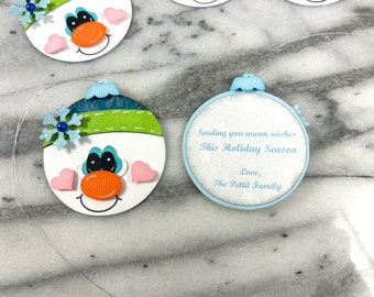 Snowman Ornament Gift Tags, set of 8, Christmas gift tag, Holiday gift tag, winter gift tag, hang tags, paper piecing, handmade gift tags,