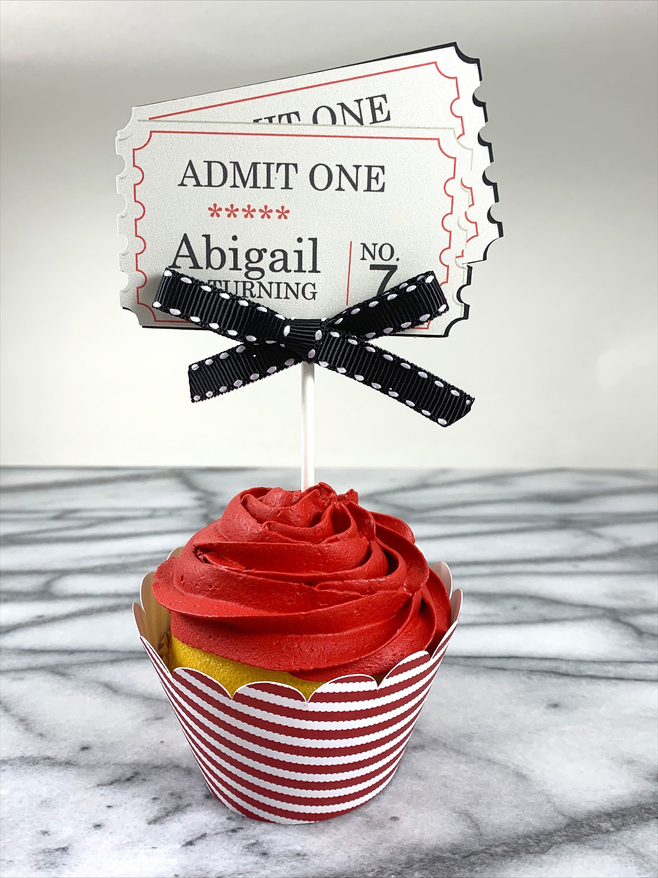 Cupcake Toppers, Movie Night Ticket Toppers set of 12, Movie Theme Party, Movie Theme Birthday, Carnival Theme Birthday, Circus Theme