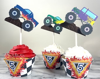 Skull Monster Truck Invitations with wobbling wheels, birthday party, monster jam, printed and shipped completely assembled, interactive